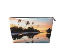Vyonne Trousse da viaggio in pelle con tramonto tropicale - Astuccio per cosmetici resistente per trucchi e articoli da toeletta, Argento, Taglia unica
