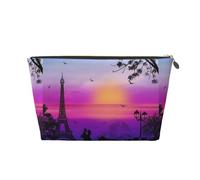 Vyonne Valentine Paris Torre Eiffel Romantico coppia carrozza tramonto viaggio beauty case in pelle - durevole astuccio cosmetico per trucchi e articoli da toeletta, Oro, Taglia unica