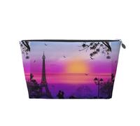 Vyonne Valentine Paris Torre Eiffel Romantico coppia carrozza tramonto viaggio beauty case in pelle - durevole astuccio cosmetico per trucchi e articoli da toeletta, Argento, Taglia unica