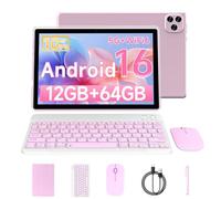 Vyrolinia Tablet Android 15, 10 pollici 12 GB RAM+64 GB ROM/2 TB tablet espandibile, 1280 * 800 HD touch screen, 5G WiFi6 BT 5.0, tablet 2 in 1 con custodia per tastiera mouse stilo rosa
