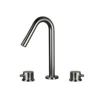 VYSLZ Rubinetto per lavabo da bagno a 3 fori in oro spazzolato - multicolore (nero/grigio) Rubinetto per lavabo ad arco alto in ottone (caldo e freddo) (grigio B)