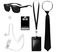 VyxStelyndric Confezione da 6 accessori per costume da agente segreto, accessori per costume da spia con occhiali da sole, cravatta, porta carte di credito e finto auricolare
