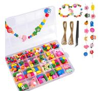 VyxStelyndric Perle di Legno Colorate, Set Manuale di Perle per Bambini di Età Superiore a 4 Anni con Accessori per Strumenti, Braccialetti Fatti in Casa, Collane, Orecchini, Opere d'arte Creative