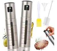 VyxStelyndric Spruzzatore Olio Spray in Acciaio Inox 100ml con Pennello e Imbuto, Spray Fine per Cucina, Insalate, Frittiere a Aria e Barbecue, Distribuzione Uniforme del Volume di Olio (2 Pezzi)