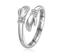 VYYU Anello da donna in argento, con scritta in lingua inglese "Always In My Heart & Always With You & I Love You Forever", idea regalo per mamma e sorella, anello aperto da abbracciare le mani