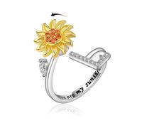 VYYU Anello Fidget con bellissimo girasole e lettera iniziale ABC a XYZ - You are My Sunshine ansia sollievo stress anelli aperti | sollievo dallo stress spinner sollievo dallo stress girasole regalo