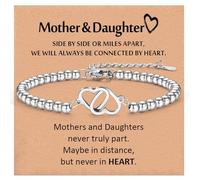 VYYU Braccialetto con perline in argento con bellissimo ciondolo a forma di cuore, per donne, ragazze, festa della mamma, compleanno, Natale, calza della Befana, Dorato bianco, Non pietra preziosa