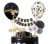 VYZUTR Happy Birthday Cake Topper, 12 Pezzi Decorazione per Torta Compleanno, Coriandoli Palloncino, Stelle Topper Torta, per Matrimonio Baby Shower Party Decorazioni