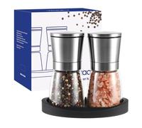 Vzaahu Macina Sale e Pepe 2 Set,con Nucleo di Ceramica,con Base di Stoccaggio,Ruvidità Regolabile,Colore Argento,per Casa Ristorante
