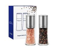 Vzaahu Macina Sale e Pepe 2 Set Piccolo,con Nucleo di Ceramica,Ruvidità Regolabile,Colore Argento,per Casa Ristorante