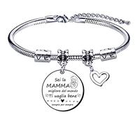 VZIUYTRE Cofanetto Regalo Braccialetto della Mamma, Regalo per Festa della Mamma, Bracciale in Acciaio Inossidabile Inciso al Laser, Regali di Natale e di Compleanno per la Mamma