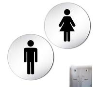 VZU 2 targhette autoadesive per WC, da donna, da uomo, diametro 100 mm, in alluminio, per interni ed esterni, per WC, per ospiti, WC, per porta del water, 2 pezzi