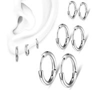 VZUHSW 3 Paia Orecchini Cerchio Argento per Donna, Orecchini a Cerchio in Acciaio Inossidabile, Orecchini Cerchio Piccoli Set Orecchini Donna Argento Orecchini Bambina Anallergici 8mm, 10mm, 12mm