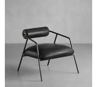 VZXATYOP Poltrona moderna minimalista con struttura in ferro for soggiorno, camera da letto ristorante balcone divano singolo morbida comoda sedia da lettura for colazione(Black Leather)