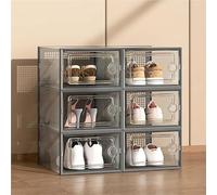VZXATYOP Scatola Portascarpe Trasparente Spessa Con Coperchio In Plastica Pieghevole Impilabile Organizer For Scarpe Salvaspazio For Riporre Scarpe Da Ginnastica(Grey,6pcs)