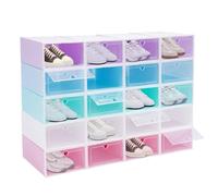 VZXATYOP Scatole Portascarpe 24 Pezzi In Plastica Trasparente Impilabili Pieghevoli Organizer For Scarpe Con Cassetto Apertura Frontale Contenitori Portascarpe(20Pcs Colorful)