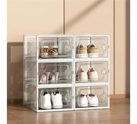 VZXATYOP Scatole Portascarpe Trasparenti Pieghevoli Con Coperchio - Scaffali Portascarpe In Plastica Impilabili E Salvaspazio For L'organizzazione Di Scarpe Da Ginnastica E Calzature(White,6pcs)