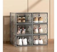 VZXATYOP Scatole Portascarpe Trasparenti Pieghevoli Con Coperchio - Scaffali Portascarpe In Plastica Impilabili E Salvaspazio For L'organizzazione Di Scarpe Da Ginnastica E Calzature(Grey,6pcs)