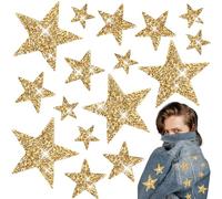 VZXQX 16 Pezzi Toppe Termoadesive Stelle, Toppe Stelle Paillettes Dorate Toppe Termoadesive per Tessuti con Strass, Stelle da Stirare per Magliette, Jeans, Cappelli, Borse e Tessuti (2/4/6cm)