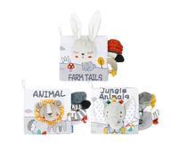 VZZCGJVT 3 Pezzi di Libri in Stoffa per Neonati Montessori per l'educazione precoce, Libri 3D in Bianco e Nero ad Alto Contrasto