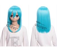 W-02-BC46 Blu 40cm Corto Cosplay Parrucca Lucido Capelli Anime Manga Carnevale
