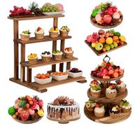 W&H Set di 6 supporti per torte in legno di acacia, in legno, 1 set di 3 espositori per cupcake, per biscotti, dessert e 5 vassoi da dessert per feste, matrimoni, tea