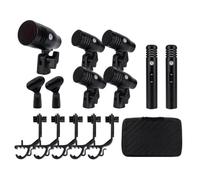 W IN-MIX Kit di 7 microfoni dinamici cablati (interamente in metallo) - Kick Bass, Tom/Rullante e piatti Microfono da utilizzare per batteria, voce e altri strumenti completo di clip filettata