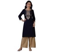 W Kurta dritta da donna, in puro cotone, colore bordeaux, con specchio, da donna, vinaccia, L