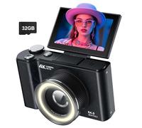 W & O Y2K - Fotocamera digitale CCD 4K per bambini, con scheda SD da 32 G, schermo flip a 180°, per fotografie, con luce di riempimento, punto e scatta, fotocamere digitali per principianti (nero)
