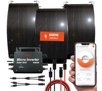 W onder Full Energy - Kit solare completo pronto da collegare flessibile 600 W - Monocristallino, alta efficienza, IP67 - leggero - superfici curve - per balcone, campeggio auto, barche, ecc... - Plug