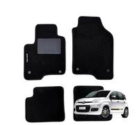 W-Parts SERIE 4 TAPPETI - TAPPETINI in MOQUETTE Neri per Panda III dal 2012 con battitacco Cucito, Bottoni di Fissaggio e Striscia Antiscivolo