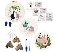W Rxkiocs Embroidery Kit Ricamo Principianti Set Ricamo Starter Ricamo Kit di Strumenti per il Ricamo del Disegno del Gatto con Cerchio da Ricamo Regolabile Ago da Ricamo Filo da Ricamo Colorato