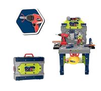 W Toy Banco da Lavoro per Bambini con 133 Pezzi, Trapano Funzionante, Casco di Sicurezza, Valigetta Portatile, Set Attrezzi Giocattolo