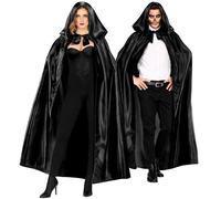 MANTELLO CON CAPPUCCIO NERO IN RASO" 145 cm halloween carnevale
