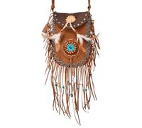 W WIDMANN MILANO Party Fashion 01986 - Borsa a tracolla indiana, da donna, marrone, con frange e perline colorate, accessorio, costume, carnevale, festa a tema