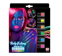 W WIDMANN MILANO Party Fashion 09602 - Set di 6 matite trucco neon, colore fluorescente, neon party, colori per pittura viso e corpo