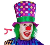 W WIDMANN MILANO Party Fashion 10677 - Cappello a cilindro con capelli, viola con pois colorati, clown, joker, clown horror, festa a tema, carnevale, Halloween