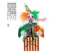 W WIDMANN MILANO Party Fashion 10997 - Clown saltellante e ridente in scatola, con occhi rossi a LED e musica da circo, attivato da sensore sonoro, 37 cm, decorazione, Halloween, festa a tema