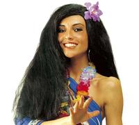 W WIDMANN MILANO Party Fashion 6008O - Parrucca Hawaii, nera, con orchidea, festa a tema, carnevale