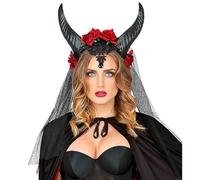 WIDMANN MILANO PARTY FASHION 68568 - velo da sposa con corna, rosa, pizzo e pietre preziose, accessorio da donna, multicolore, taglia unica