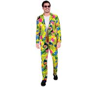 WIDMANN MILANO PARTY FASHION - Costume da festa, modello tropicale, giacca e pantaloni, neon, Hawaii, uccello del paradiso, uomini di spettacolo