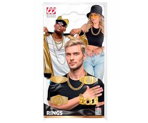 W WIDMANN MILANO Party Fashion - Anelli da uomo, set da 4, oro, gioielli da rapper, accessorio per costumi anni '80 e '90, carnevale