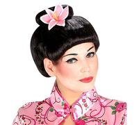 Widmann F6144 - Parrucca Fujiko con fiore, nera, capelli sintetici, chignon, geisha, giapponese, updo