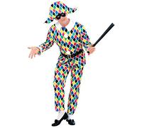 W WIDMANN MILANO Party Fashion - Costume da Arlecchino, gilet, pantaloni, cintura, cappello, clown, costume patchwork, giullare, teatro, festa a tema, carnevale