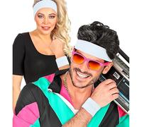 W WIDMANN MILANO Party Fashion - Braccialetti, 2 pezzi, fasce per il sudore, accessori per carnevale, completo anni '80