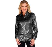 W WIDMANN MILANO Camicetta da donna Party Fashion Disco Fever con paillettes Nero S/M