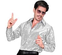 W WIDMANN MILANO Party Fashion - Camicia da uomo con paillettes | Abito da discoteca luccicante a maniche lunghe per Carnevale, festival, feste a tema ed eventi anni '70 e '80