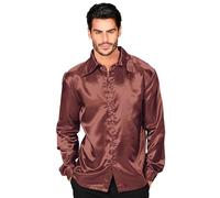 Widmann Satin Brown 70s Disco Shirt (S) Brown
