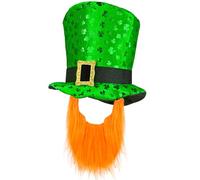 W WIDMANN MILANO Party Fashion - Cappello a cilindro di San Patrizio con barba, verde con trifogli, travestimento da folletto