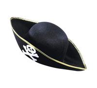 W WIDMANN MILANO Party Fashion, Cappello da Pirata, Feltro Nero Leggero, Finiture dorate, Teschio Elegante, Versatile per Halloween e Feste a Tema, Qualità Garantita